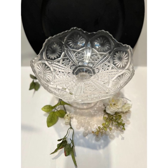 American Brilliant Period Crysyal Cut Glass compote, candy, fruit, floral. - Picture 2 of 7
